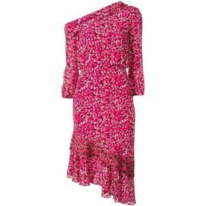 Saloni Lexie Floral One Shoulder Silk Dress Pink Size 6
